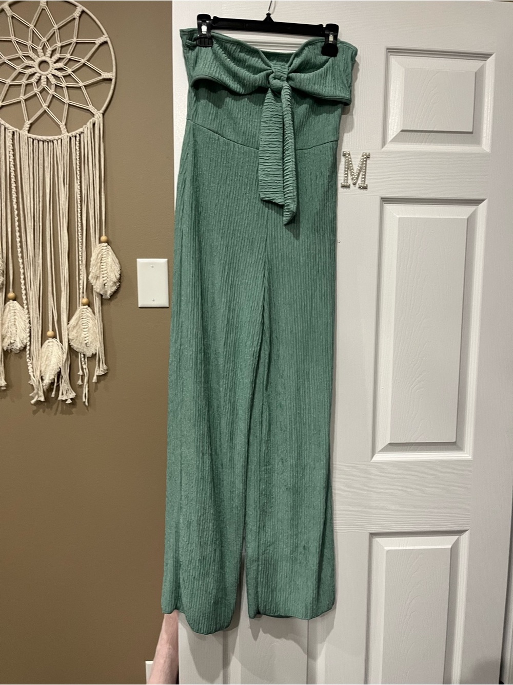 SHEIN Sage Green Ribbed Wide-Leg Jumpsuit